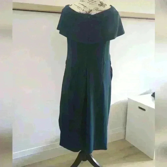 MAACIE | Women's Dark Green Bardot Bow Detail Midi Maternity Dress - Picture 4 of 5